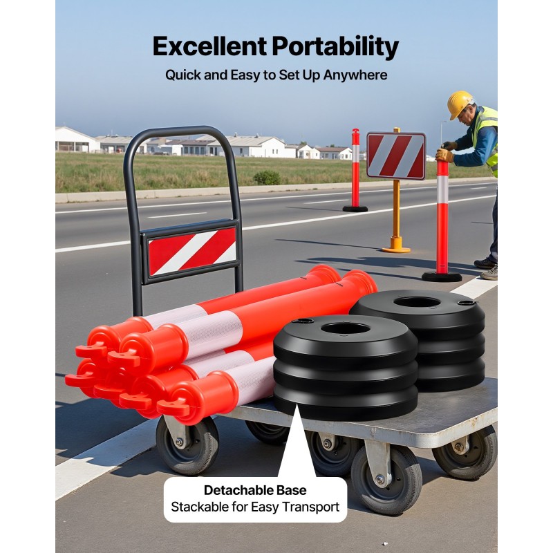 Liikenteen ohjaustolpat kolme kappaletta 1140 mm muoviset punaiset heijastinnauhalla täytettävällä jalustalla