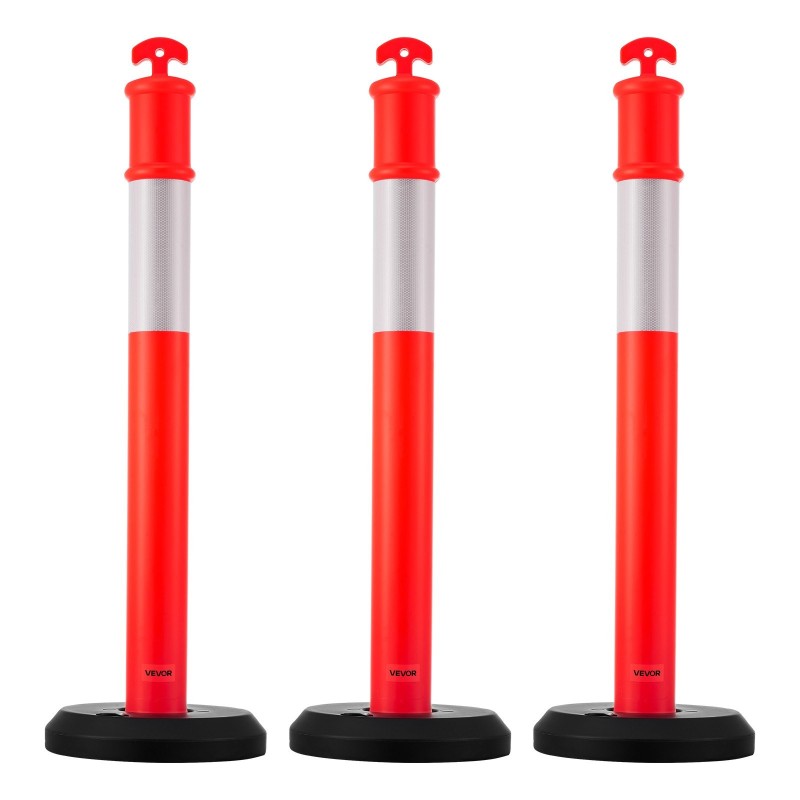 Liikenteen ohjaustolpat kolme kappaletta 1140 mm muoviset punaiset heijastinnauhalla täytettävällä jalustalla