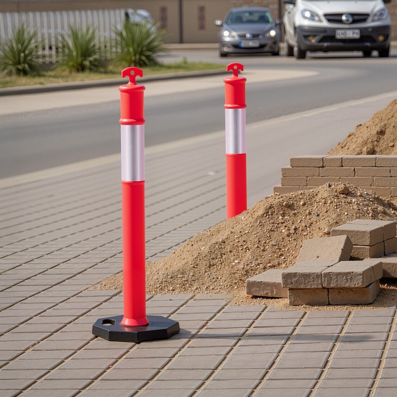 Liikenteen ohjaustolpat 1140 mm polyeteenimuovi ja kumi 6 kpl punainen heijastavilla nauhoilla