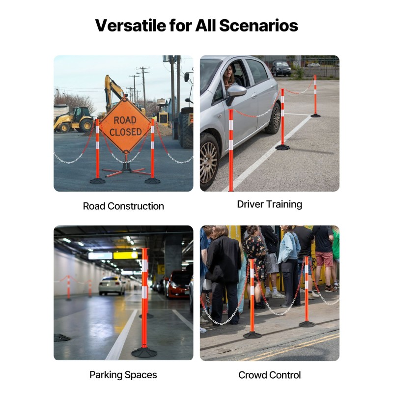 Liikenteen ohjaustolpat 3 kpl kumimuovi 850 mm painotetuilla jaloilla heijastavilla raidoilla