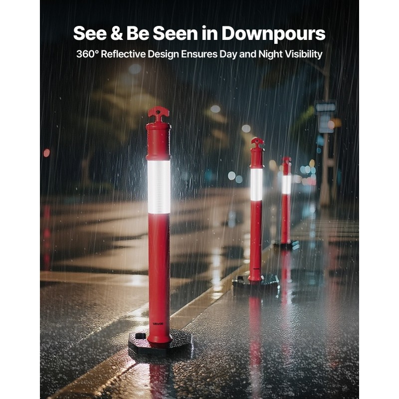 Liikenteen ohjaustolpat kolmen kappaleen 1140 millimetriä korkeat muovi ja kumi punainen heijastinnauha