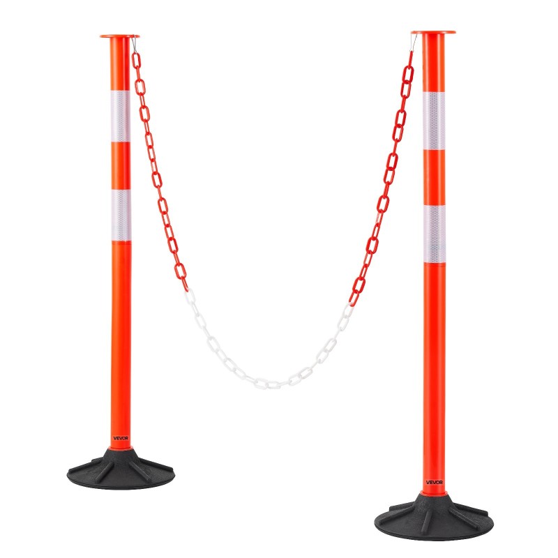 Liikenteen ohjaustolpat 2 kpl 871 mm punainen heijastavilla nauhoilla 1,5m ketjulla