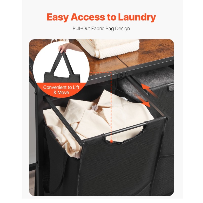 Pyykkilajittelukori kaksiosainen 600D Oxford kangas irrotettavat pussit metallirunko pöytälevy musta