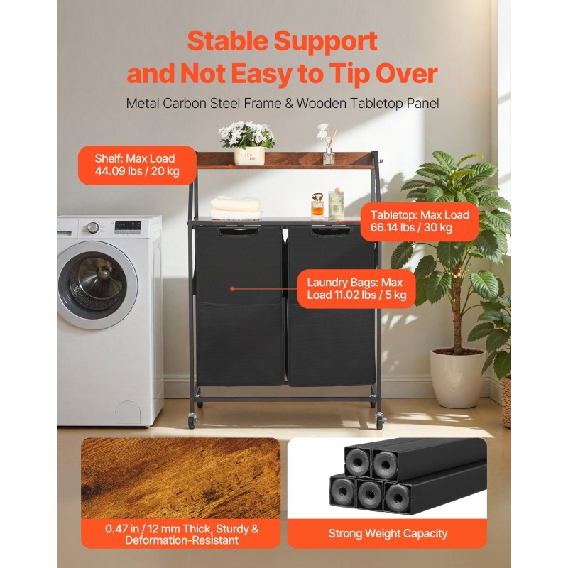 Pyykkilajittelija 2 lokeroa 600D Oxford-kangas metallirunko pöytätaso musta