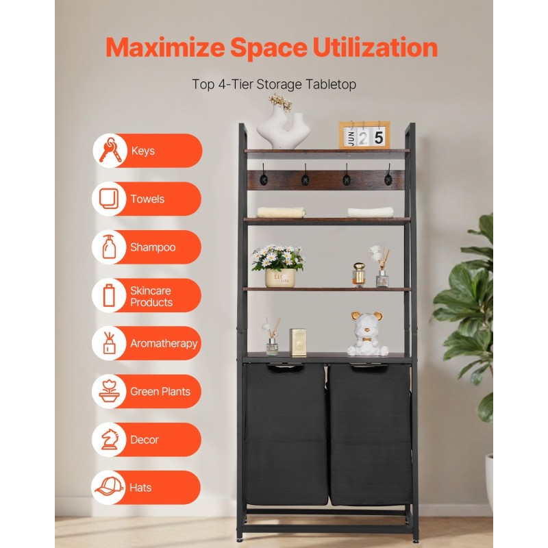 Pyykkilajittelija 600D Oxford-kangas kahdella lokerolla irrotettavat pussit musta