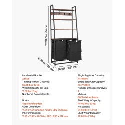 Pyykkilajittelija 600D Oxford-kangas kahdella lokerolla irrotettavat pussit musta