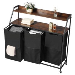 Pyykkilajittelukori metallirunkoinen 45,2 gallonaa kaksi lokeroa irrotettavat pyykkipussit musta