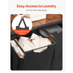 Pyykkilajittelija kaksiosainen 600D Oxford-kangas 3 puuhyllyä ripustustangolla musta