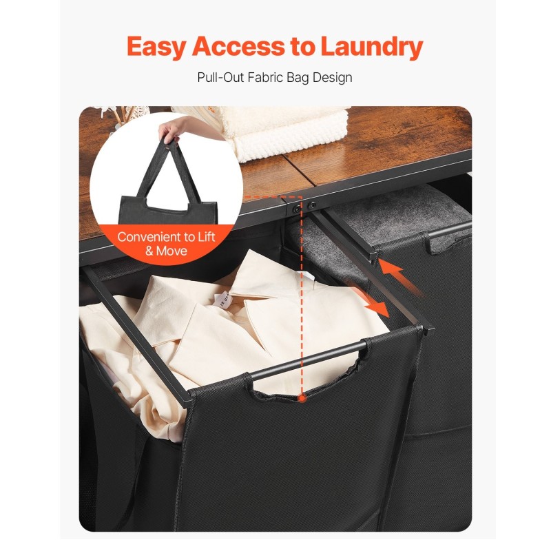 Pyykkilajittelija kaksiosainen 600D Oxford-kangas 3 puuhyllyä ripustustangolla musta