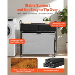 Pyykkilajittelukori 3-osastoinen 600D Oxford-kankaasta musta lastulevyinen kansitaso pyörillä