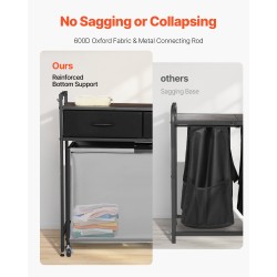 Pyykkilajittelukori 3-osastoinen 600D Oxford-kankaasta musta lastulevyinen kansitaso pyörillä