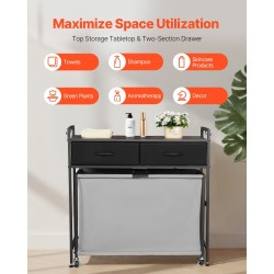 Pyykkilajittelukori 3-osastoinen 600D Oxford-kankaasta musta lastulevyinen kansitaso pyörillä