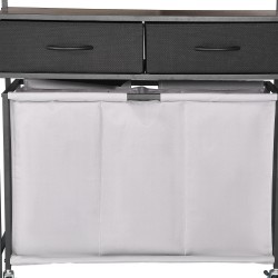 Pyykkilajittelukori 3-osastoinen 600D Oxford-kankaasta musta lastulevyinen kansitaso pyörillä