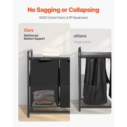 Pyykkilajittelija 3 irrotettavaa säkkiä 600D-kankaasta pöytätasolla metallirungolla musta