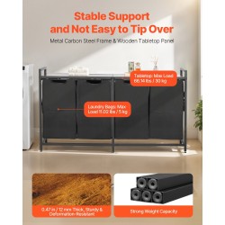 Pyykkilajittelija 4-osainen musta kestävästä kankaasta irrotettavilla pusseilla