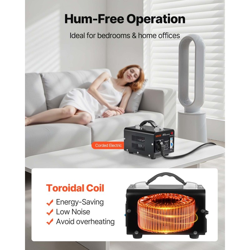 Jännitemuunnin 500VA 110V–220V amerikkalaisilla ja eurooppalaisilla pistorasioilla metallikotelo ylikuormitussuojalla 5A