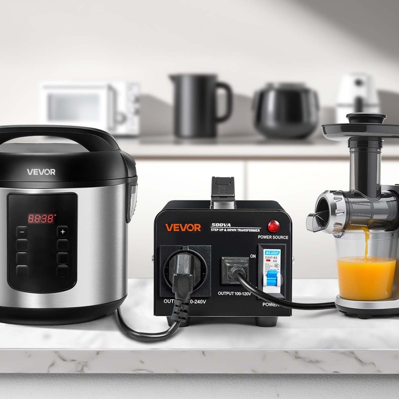 Jännitemuunnin 500VA 110V–220V amerikkalaisilla ja eurooppalaisilla pistorasioilla metallikotelo ylikuormitussuojalla 5A