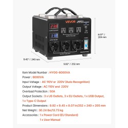Jännitemuunnin 6000VA automaattinen 110V ja 220V ulostulot metallikotelo