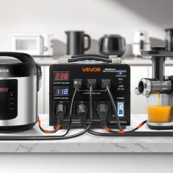 Jänniteautomaattimuunnin 3000VA 110V–220V kaksisuuntainen metallikotelo 3 US- ja 3 EU-pistorasiaa