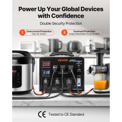 Jänniteautomaattimuuntaja 5000VA metallirunko 110V ja 220V automaattinen tunnistus 3xEU 3xUS