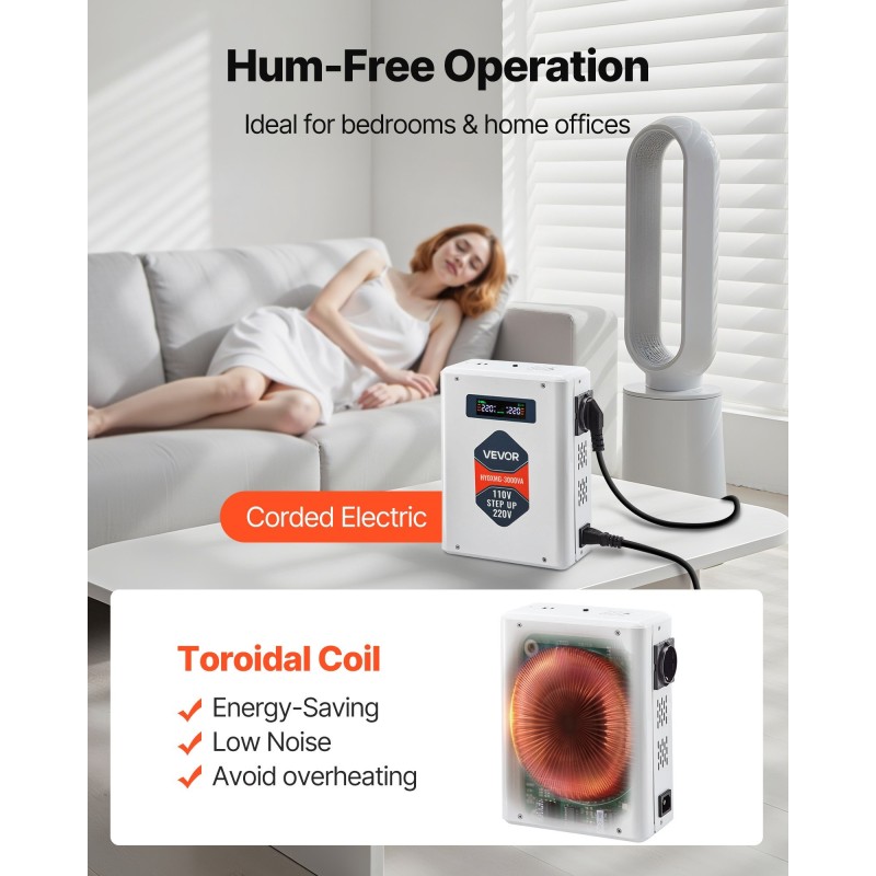 Jännitemuunnin 3000VA metallikotelo 110V–220V 2 EU-pistorasiaa USB Type-C LCD