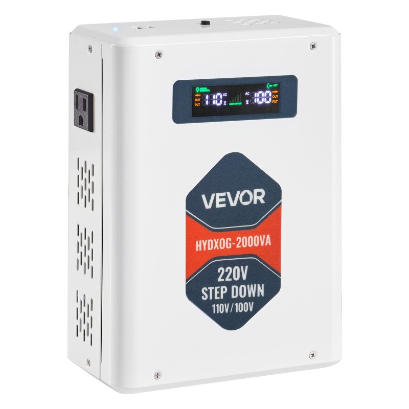 Askelalaskumuuntaja 2000VA metallikotelo 110V-laitteille kaksi amerikkalaista pistorasiaa USB- ja Type-C-lähdöillä LCD-näytöllä