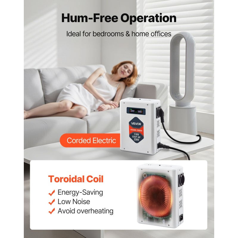 Jännitemuunnin 110V–220V 2000VA metallikuori 2 EU-pistorasiaa USB ja USB-C