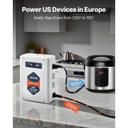 Askeltava jännitemuunnin 3000VA AC 220V 110V metallikotelo 2 US-pistorasiaa USB ja Type-C