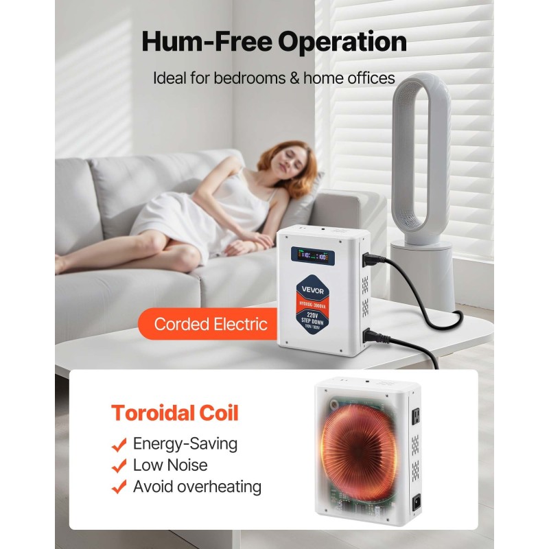 Askeltava jännitemuunnin 3000VA AC 220V 110V metallikotelo 2 US-pistorasiaa USB ja Type-C