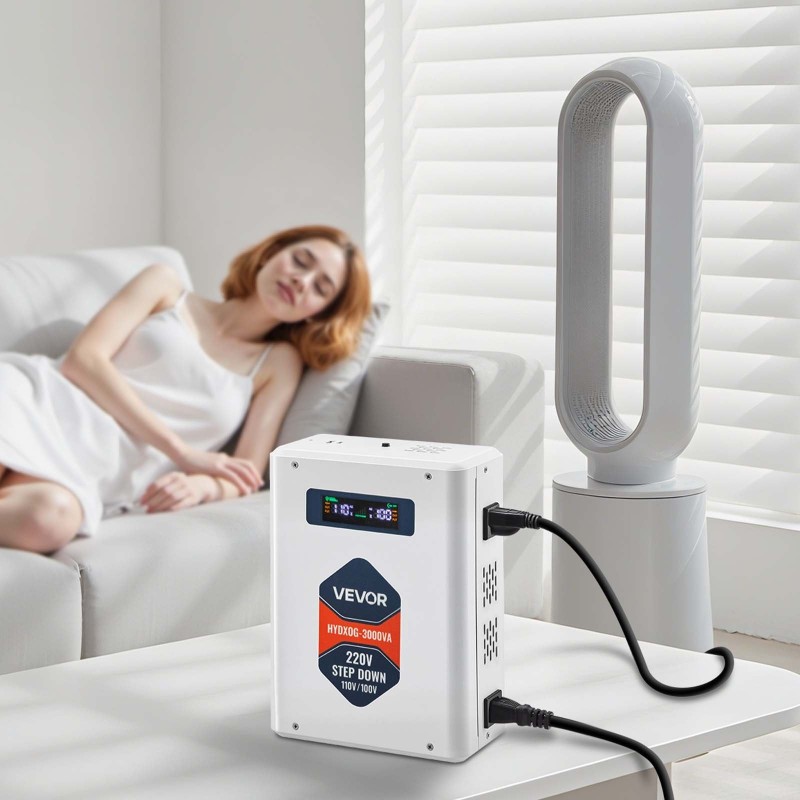 Askeltava jännitemuunnin 3000VA AC 220V 110V metallikotelo 2 US-pistorasiaa USB ja Type-C