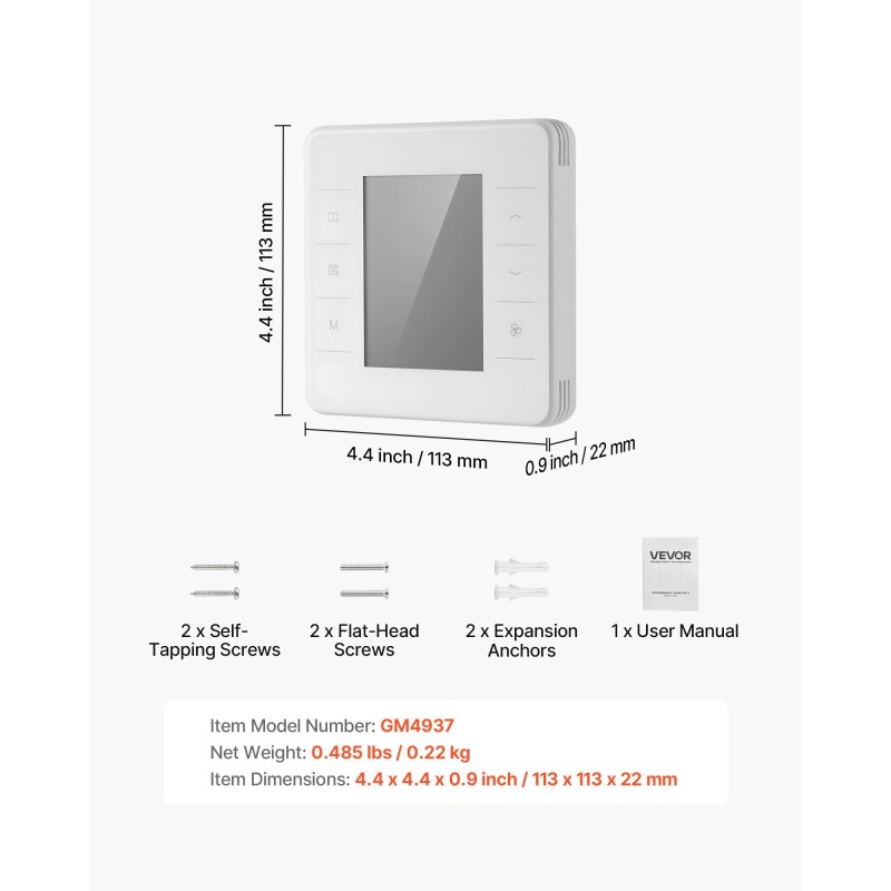 Seinään asennettava ohjelmoitava termostaatti valkoinen suuri näyttö taustavalolla 7 päivän ohjelmointi