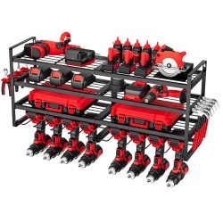 Seinäasennettava sähkötyökaluteline 4 tasoa hiiliteräs musta 8 porapidikettä