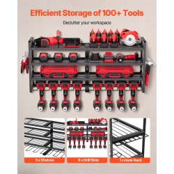 Seinäasennettava sähkötyökaluteline 4 tasoa hiiliteräs musta 8 porapidikettä