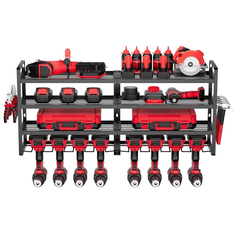 Seinäasennettava sähkötyökaluteline 4 tasoa hiiliteräs musta 8 porapidikettä