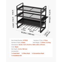 Seinäkiinnitteinen hiiliteräksinen työkaluteline 4-tasoinen porakoneille musta 60 kg