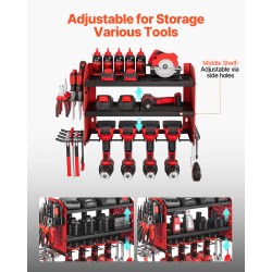 Sähkötyökalujen säilytysteline seinään kiinnitettävä kolmitasoinen hiiliteräs mattakirkkaan punainen neljä porapaikkaa