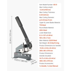 Käsikäyttöinen levyleikkuri teräkselle alumiinille ja kuparille 130 mm leikkauspituus 6 mm paksuus