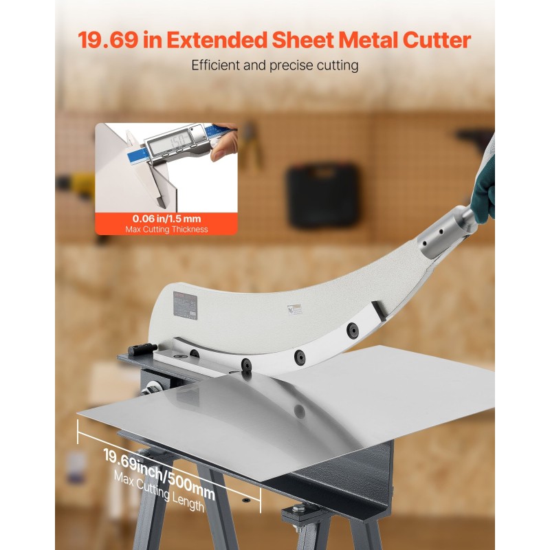 Käsikäyttöinen ohutlevyleikkuri 500 mm työleveys 1,5 mm pyöröterä alumiiniin ja teräkseen