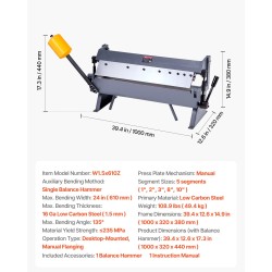 Peltijarru pöytään asennettava 610 mm vähähiilinen teräs 1,5 mm manuaalinen sarjataivutukseen
