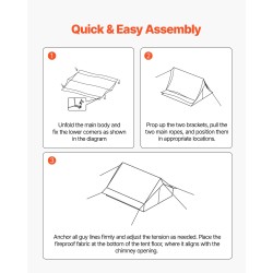 Kahden hengen talviteltta vedenpitävä 70D210T nailon 3800×2000×1900 mm kamiinapaikalla integroidulla pohjamatolla