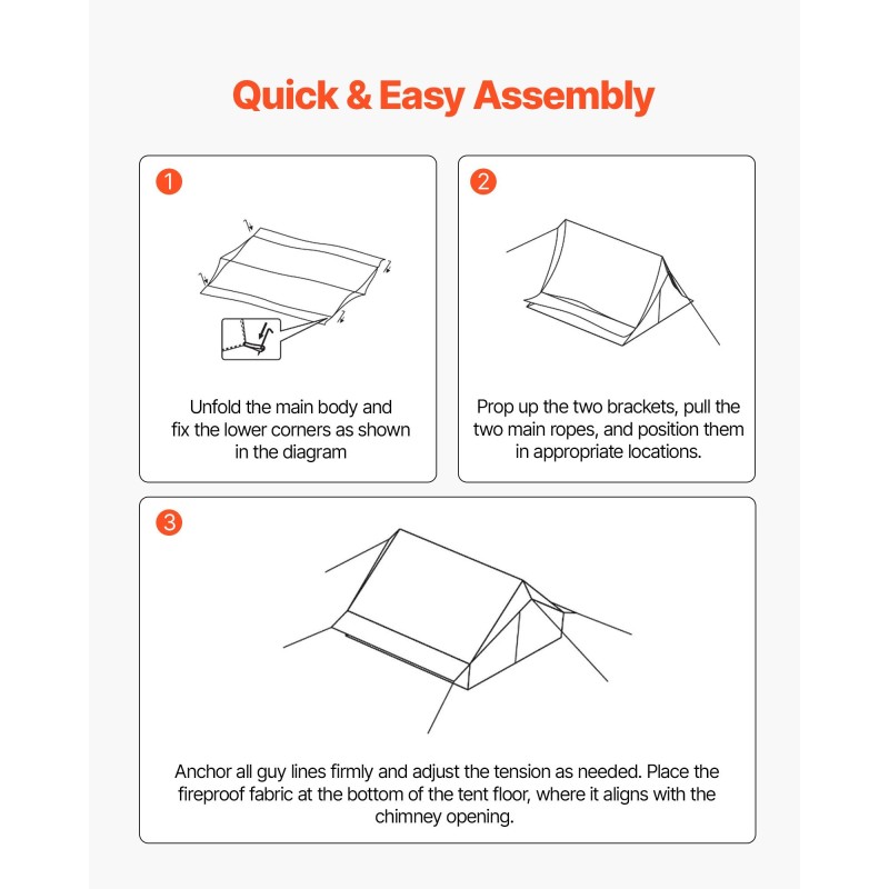 Kahden hengen talviteltta vedenpitävä 70D210T nailon 3800×2000×1900 mm kamiinapaikalla integroidulla pohjamatolla