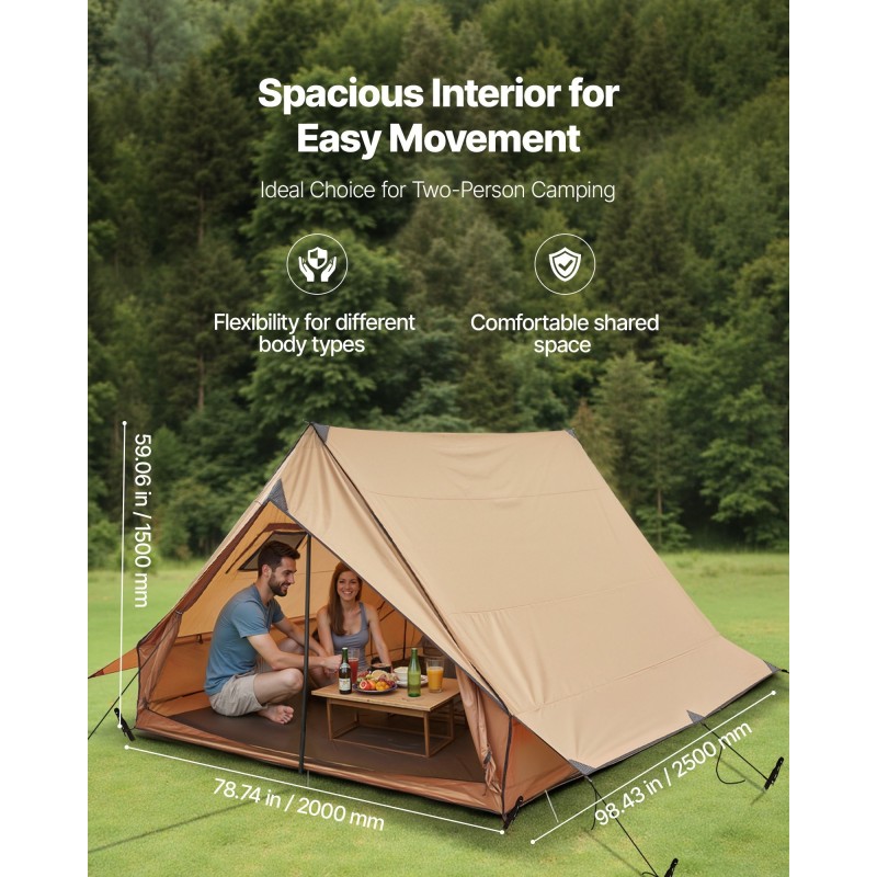 2 hengen mökkiteltta vesitiivis PU2500 210T polyesteri 2 x 2,5 m alumiinikaaret