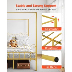 Teräs katossängyn runko 211 x 155 cm patjalle kultainen neljän pylvään katosrakenne
