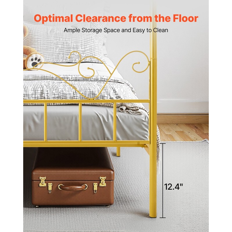 Teräs katossängyn runko 211 x 155 cm patjalle kultainen neljän pylvään katosrakenne