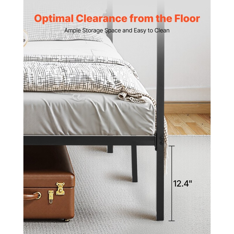 Metallinen kattosänky parivuode musta neljällä pylväspuulla