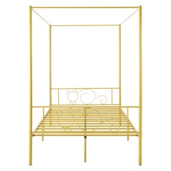 Metallinen täysikokoinen nelipylvässänky kullanvärinen terässäleillä äänieristystyynyillä noin 12 4 tuuman säilytystilalla