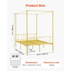 Metallinen täysikokoinen nelipylvässänky kullanvärinen terässäleillä äänieristystyynyillä noin 12,4 tuuman säilytystilalla