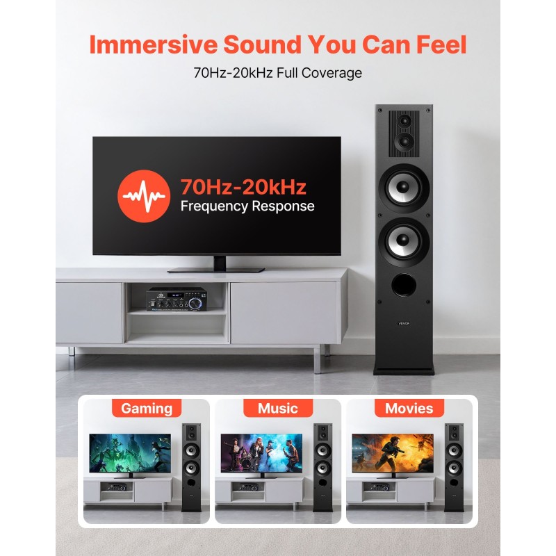 Passiivinen 3-tie lattiamallinen tornikaiutinpari MDF-kotelo 2x133mm bassoelementit kotikäyttöön