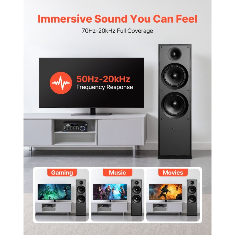 Passiivinen lattiakaiutin MDF-kotelo 2-tie 25,4 mm diskanttielementti 2x203,2 mm bassoelementit