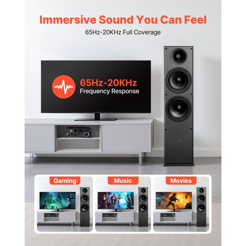 Lattiamalliset passiivikaiuttimet kaksitie MDF-kotelolla kaksi 165 mm bassoelementtiä paripakkaus